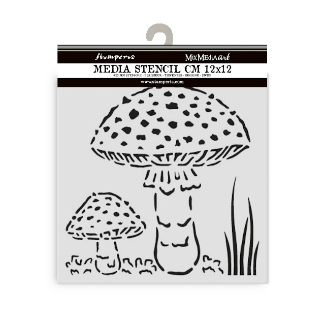 Stamperia Thick stencil cm 12X12 - Whispering woods mushrooms