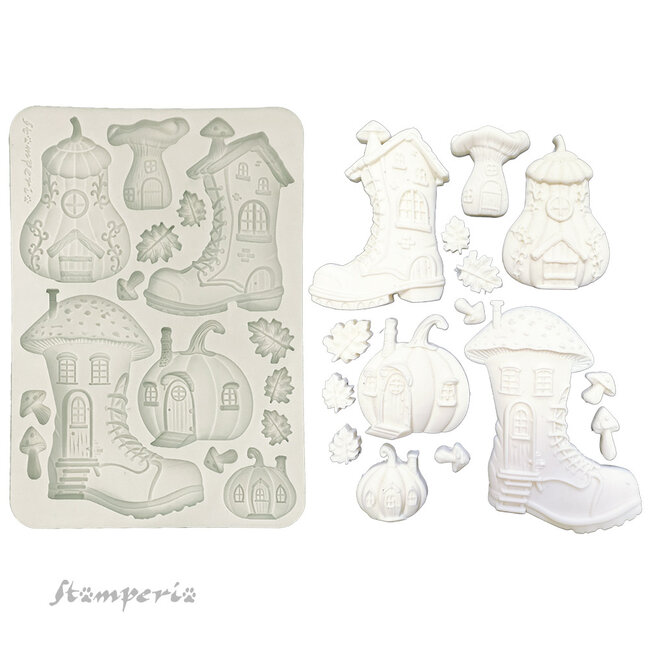 Stamperia Silicon mould A5 - Whispering woods boots and pumpkin house