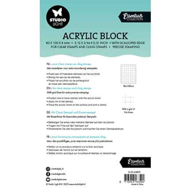 Studio Light Acrylic stamping block for clear and cling stamps with grid Essentials nr. 09