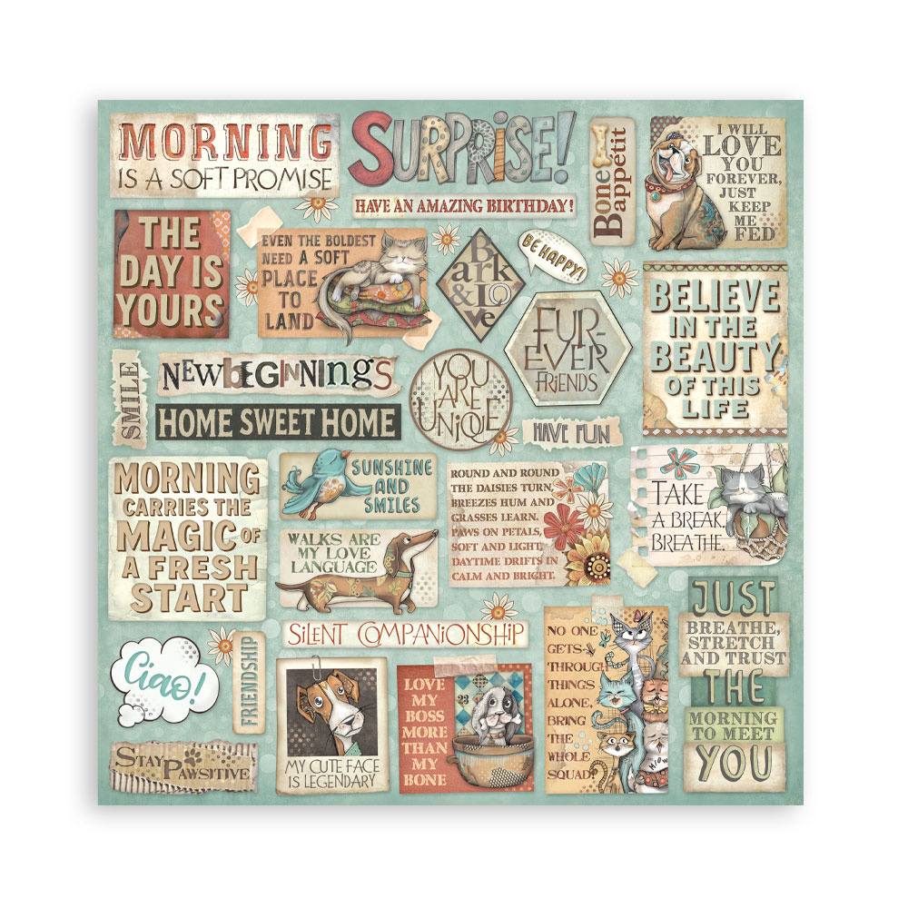 Stamperia Scrapbooking Small Pad 10 sheets cm 20,3X20,3 (8"X8") - Furry Friends