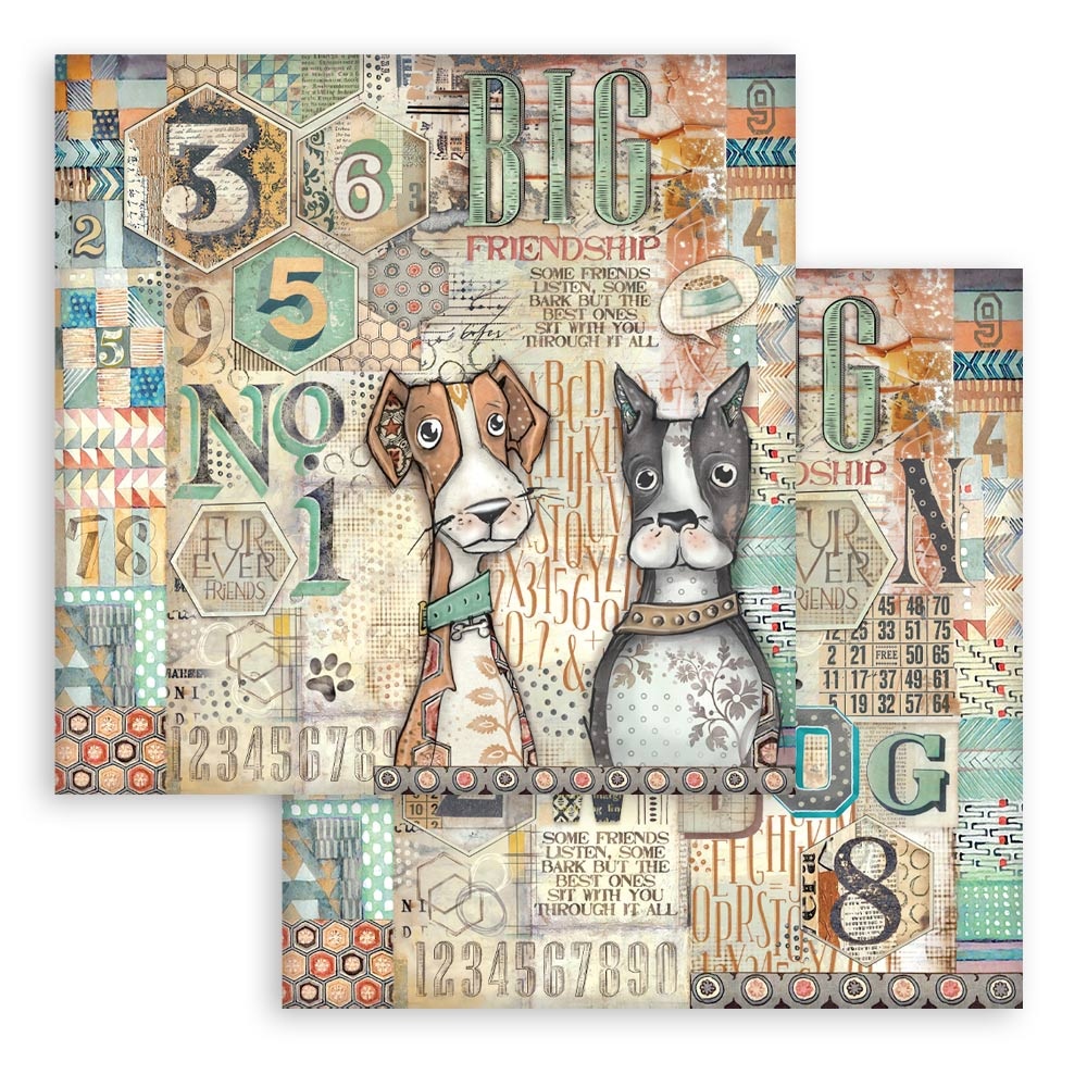 Stamperia Scrapbooking Double face sheet - Furry Friends dogs and numbers