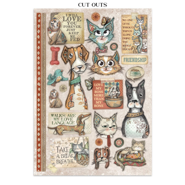 Stamperia Junk journal stickers, cut-outs, backgrounds - Furry Friends