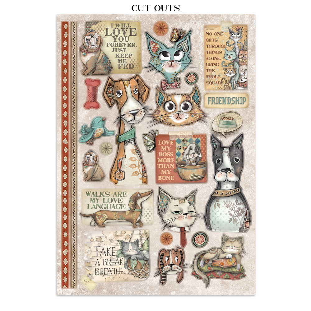 Stamperia Junk journal stickers, cut-outs, backgrounds - Furry Friends