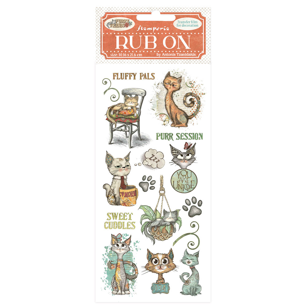 Stamperia Rub-on cm 10,16x21,6 - Furry Friends cat