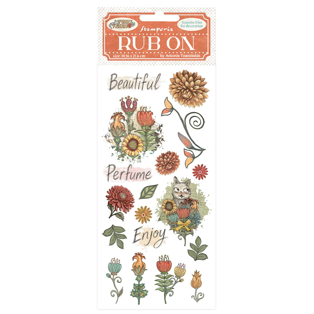 Stamperia Rub-on cm 10,16x21,6 - Furry Friends flowers