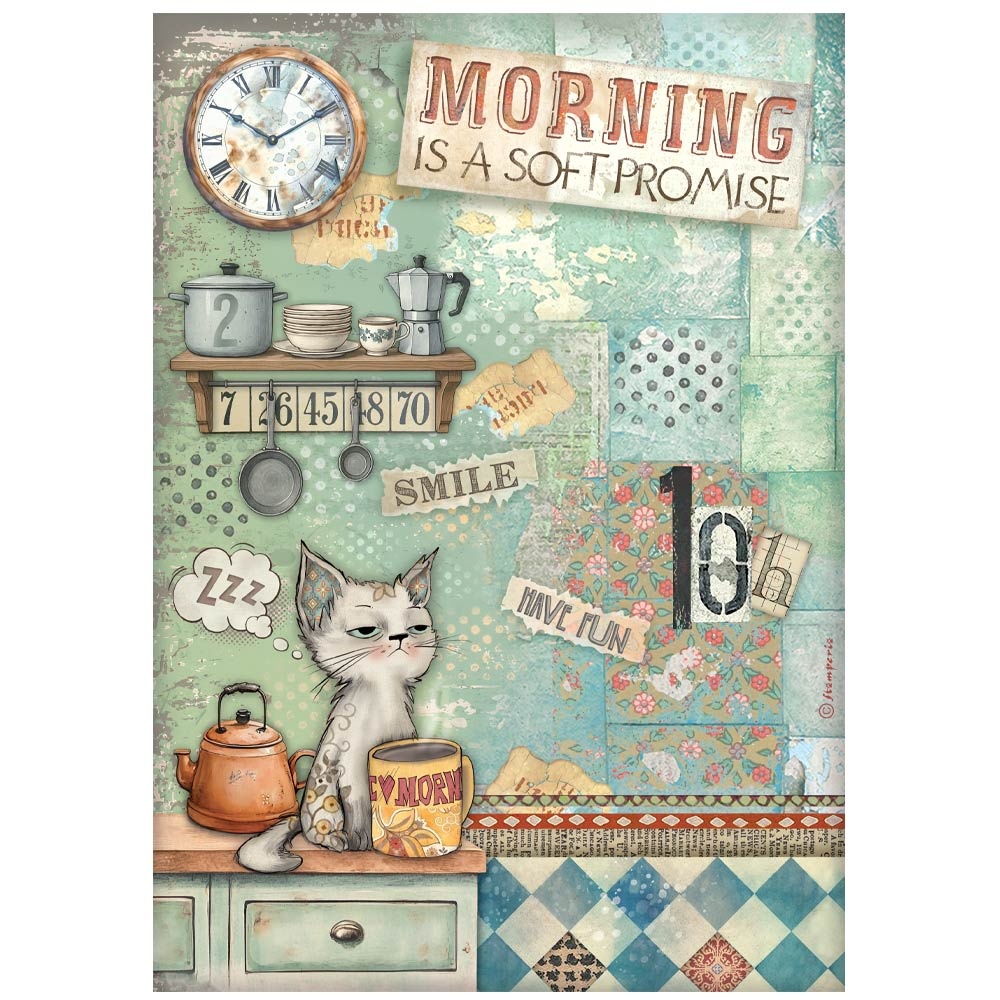 Stamperia A4 Rice paper packed - Furry Friends Morning is a soft promise