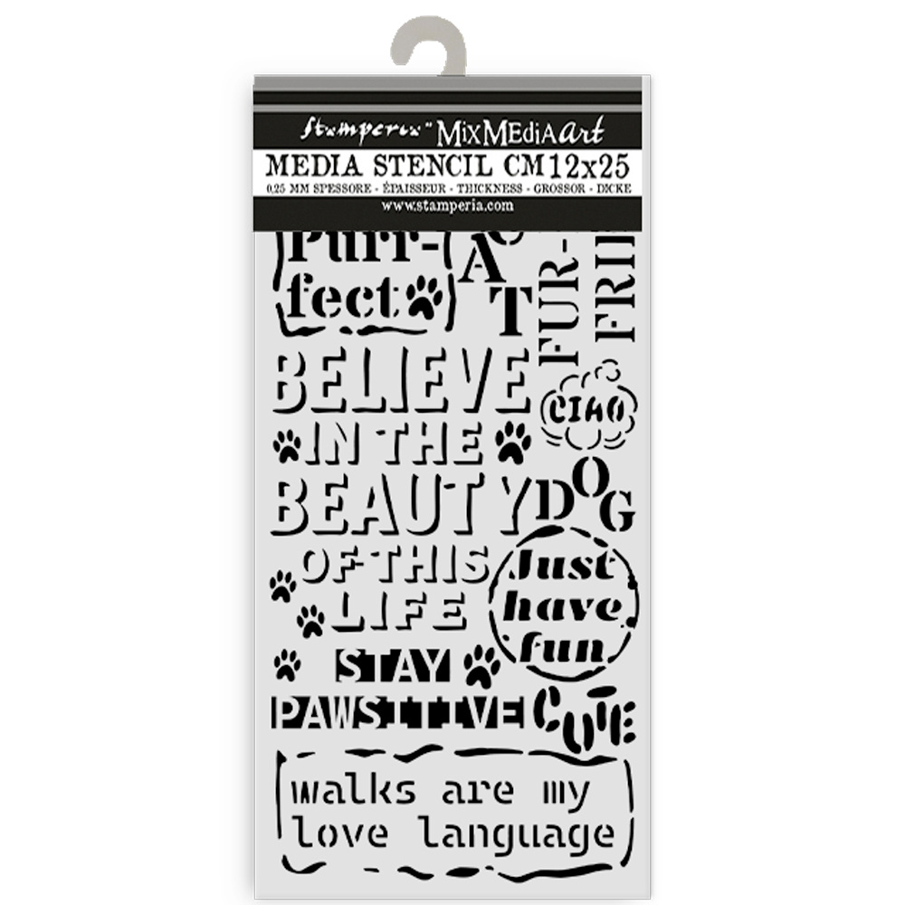 Stamperia Thick stencil cm 12X25 - Furry Friends quotes pattern