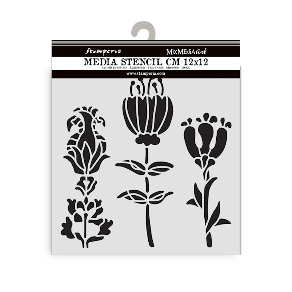 Stamperia Thick stencil cm 12X12 - Furry Friends stylized flowers