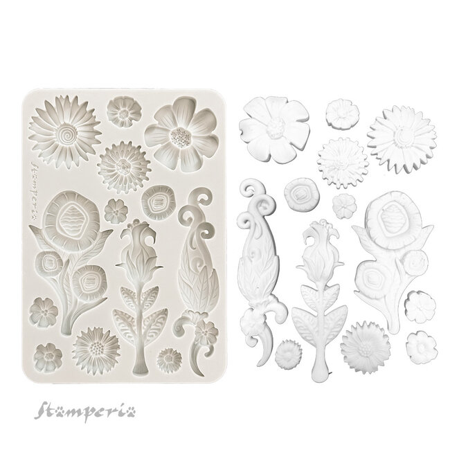 Stamperia Silicon mould A5 - Furry Friends flowers