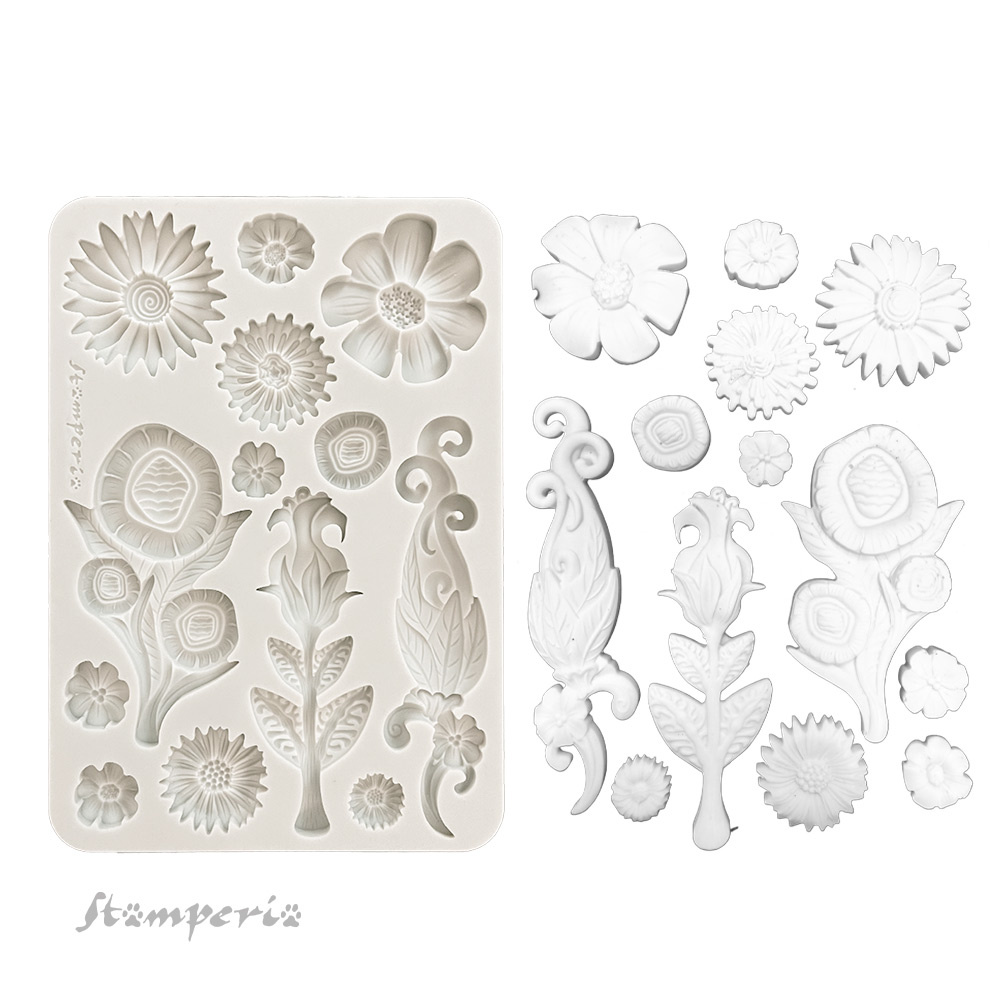 Stamperia Silicon mould A5 - Furry Friends flowers