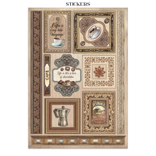 Stamperia Junk journal stickers, cut-outs, backgrounds - Coffee and Chocolate