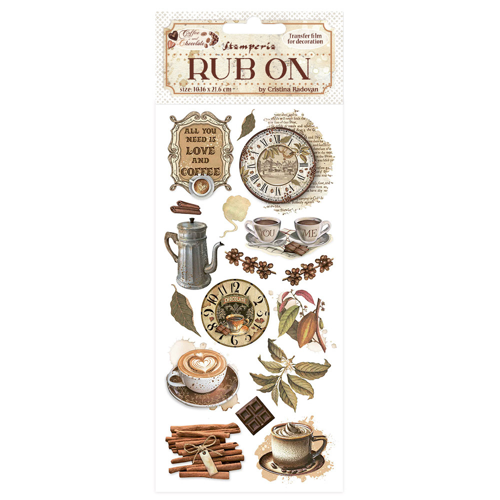 Stamperia Rub-on cm 10,16x21,6 - Coffee and Chocolate All you need is love and coffee