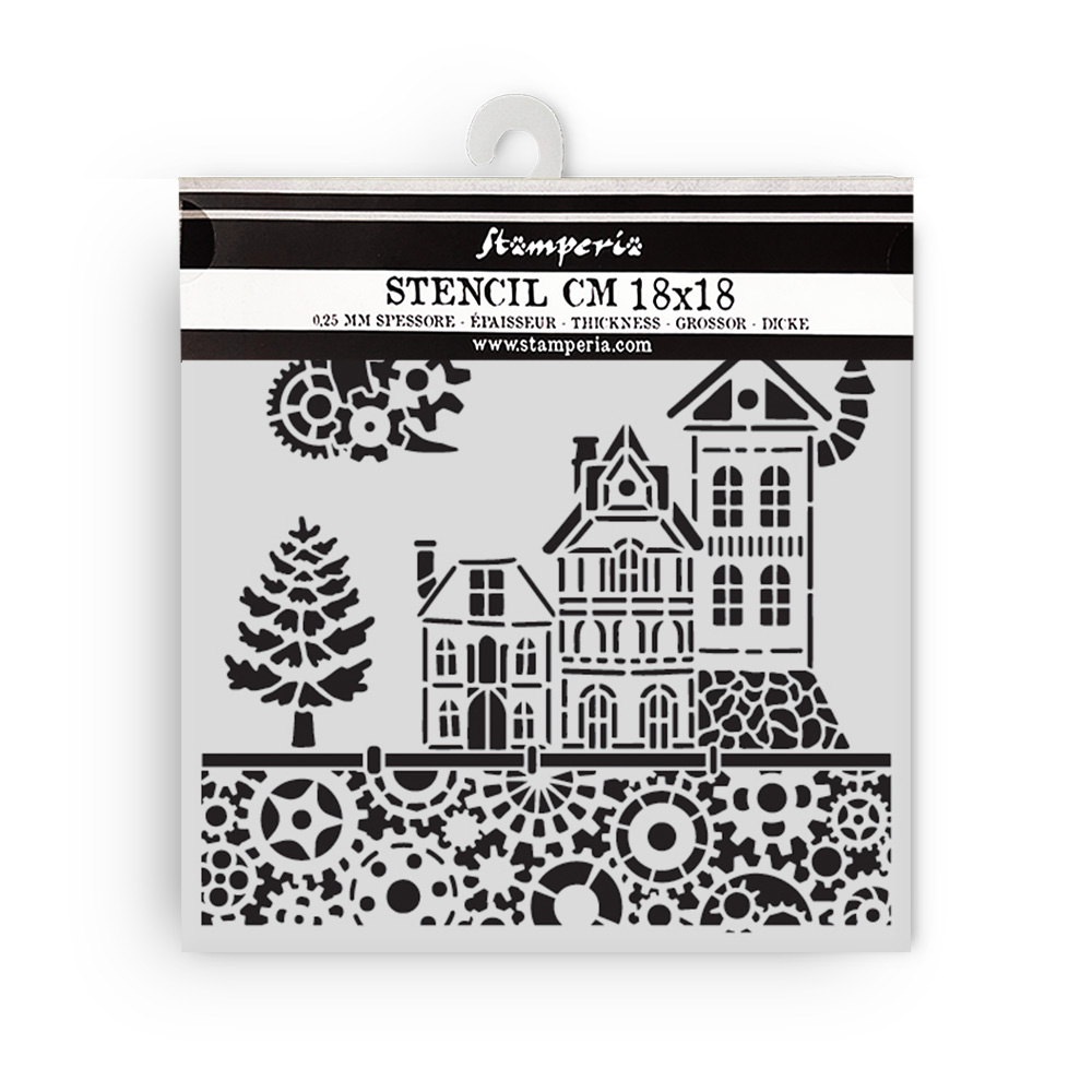 Stamperia Thick stencil cm 18X18 - Gear up for Christmas houses
