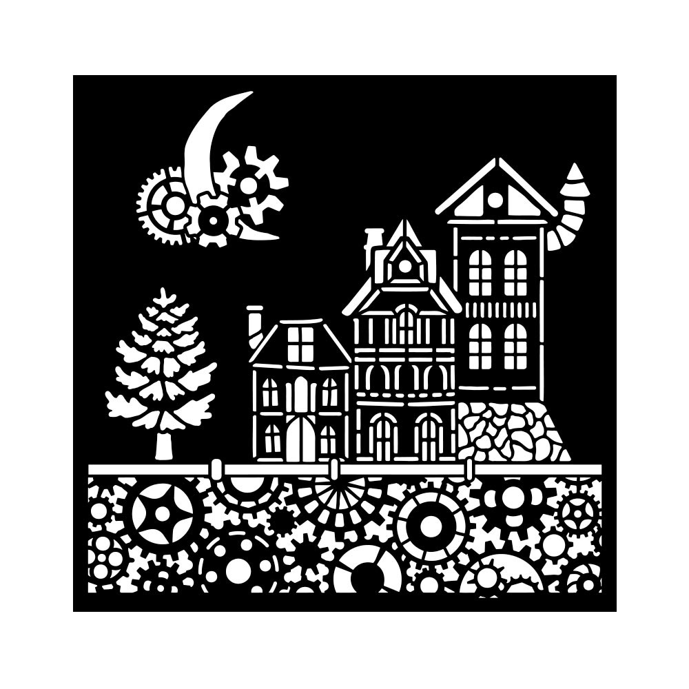 Stamperia Thick stencil cm 18X18 - Gear up for Christmas houses