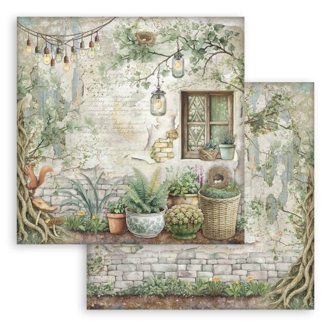 Stamperia Scrapbooking Small Pad 10 sheets cm 20,3X20,3 (8"X8") - Herbarium Silvae