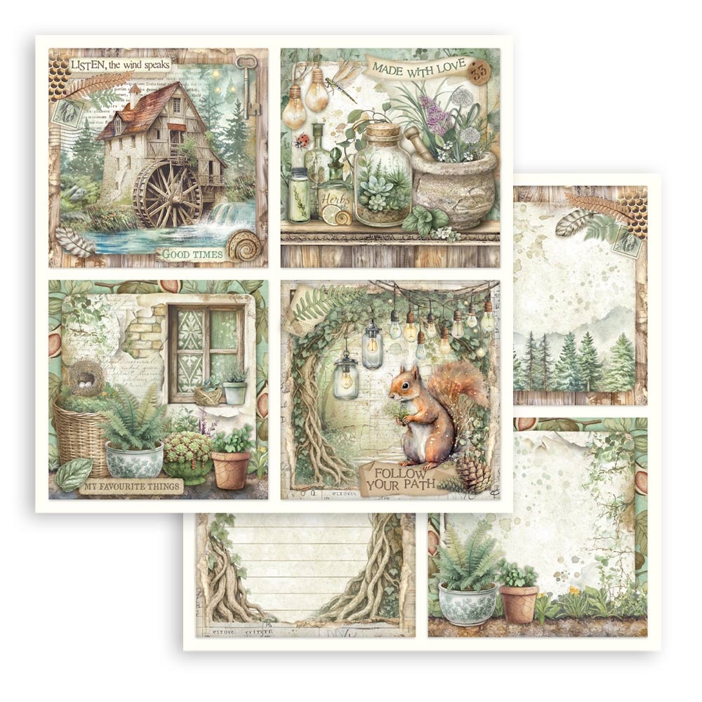 Stamperia Scrapbooking Double face sheet - Herbarium Silvae 4 cards