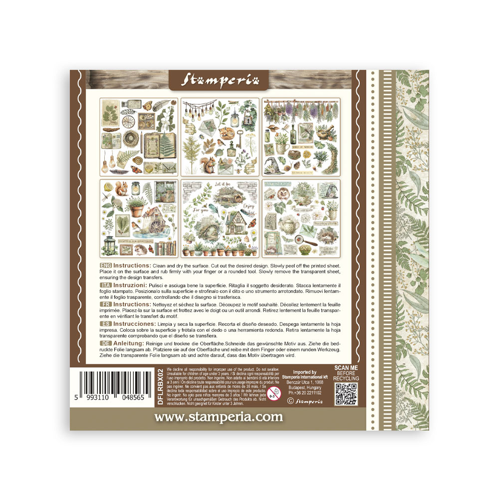Stamperia Rub on kit cm 15,5x15,5 - 6 pages Herbarium Silvae