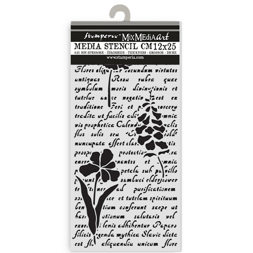 Stamperia Thick stencil cm 12X25 - Herbarium Silvae letter with flowers