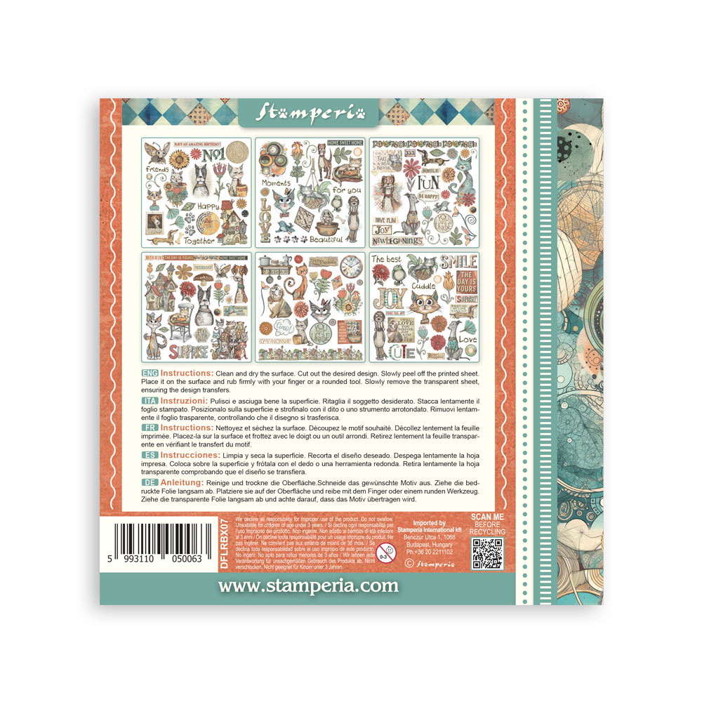 Stamperia Rub on kit cm 15,5x15,5 - 6 pages Furry Friends