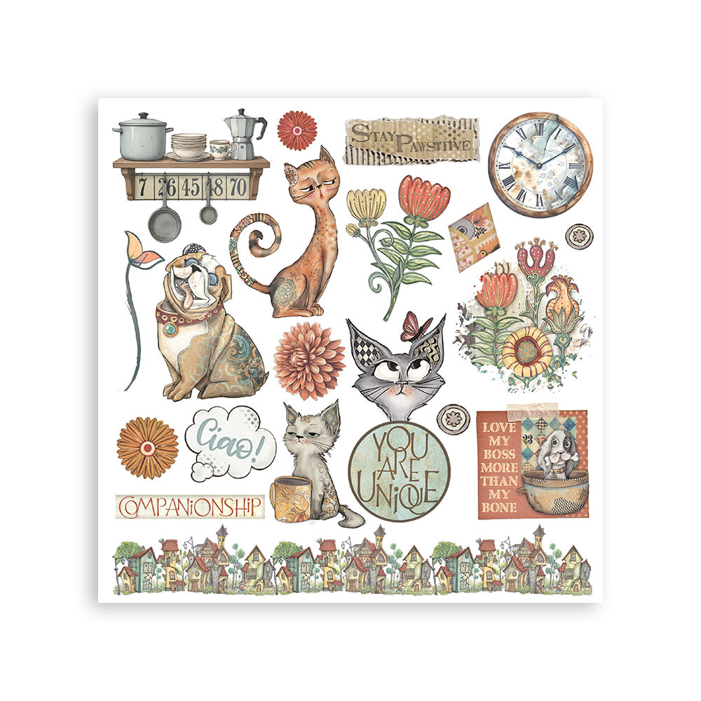 Stamperia Rub on kit cm 15,5x15,5 - 6 pages Furry Friends