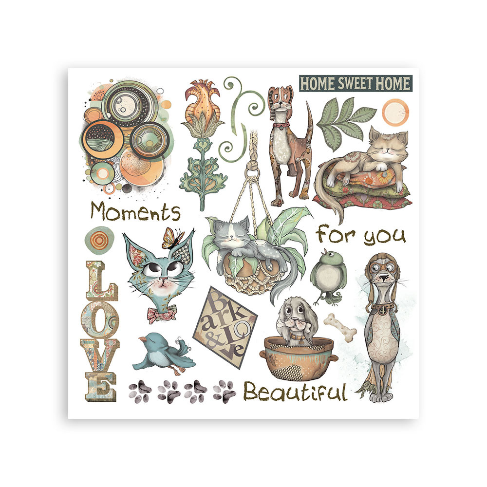 Stamperia Rub on kit cm 15,5x15,5 - 6 pages Furry Friends