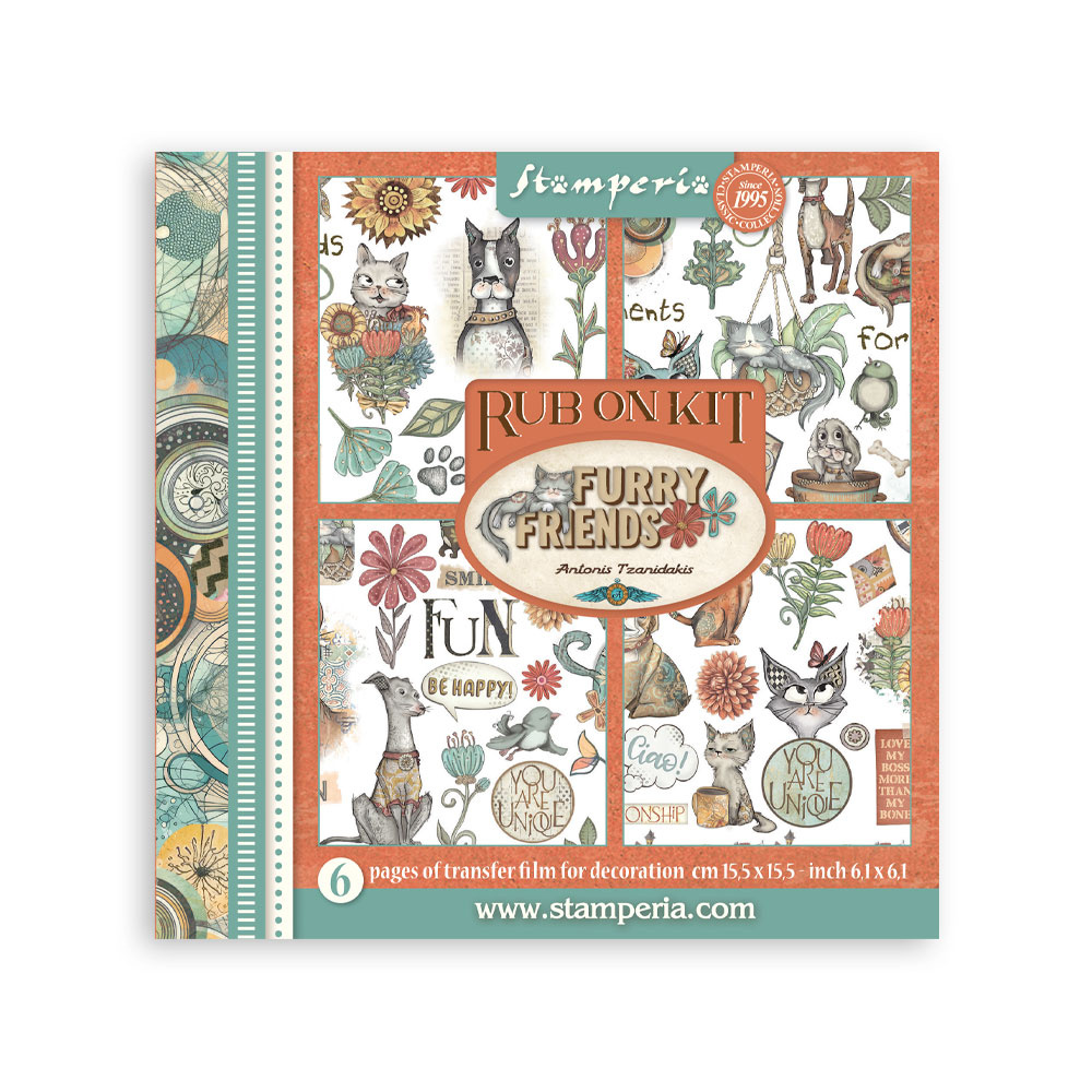 Stamperia Rub on kit cm 15,5x15,5 - 6 pages Furry Friends