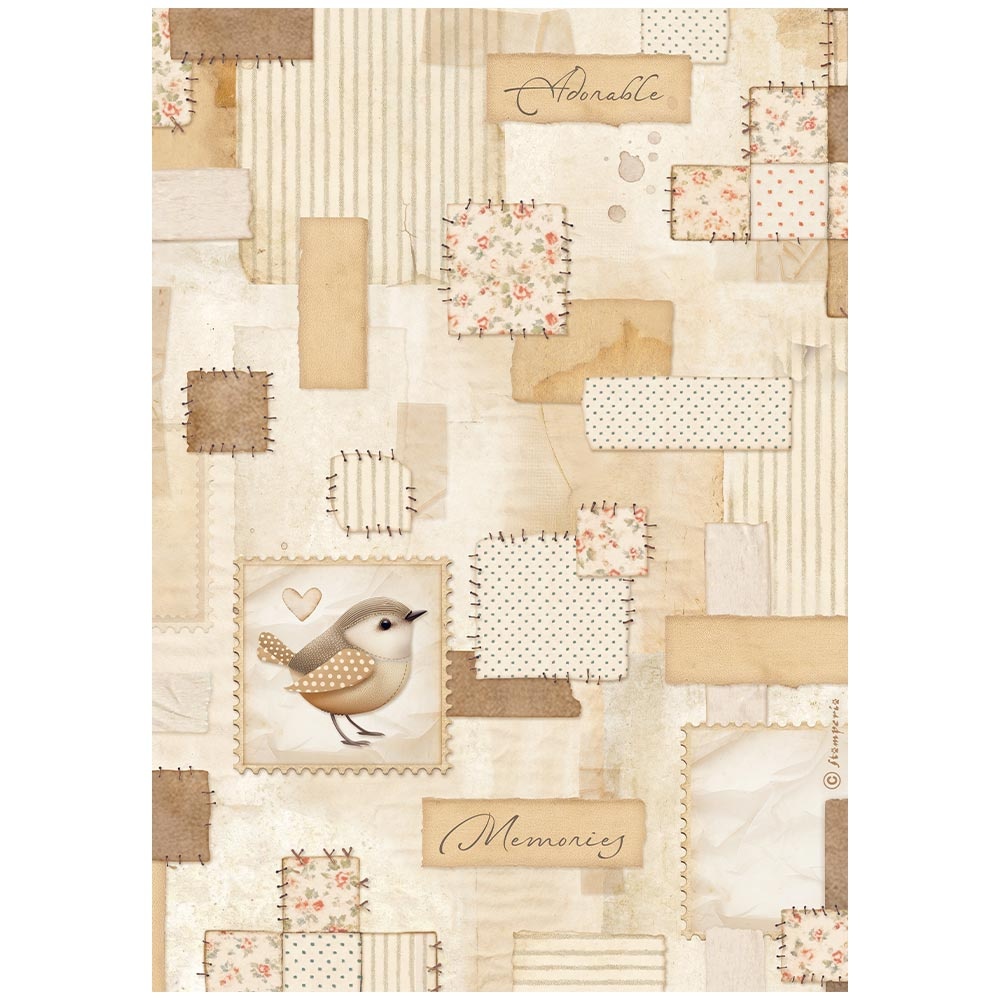 Stamperia A4 Rice paper packed - Baby patchwork bird