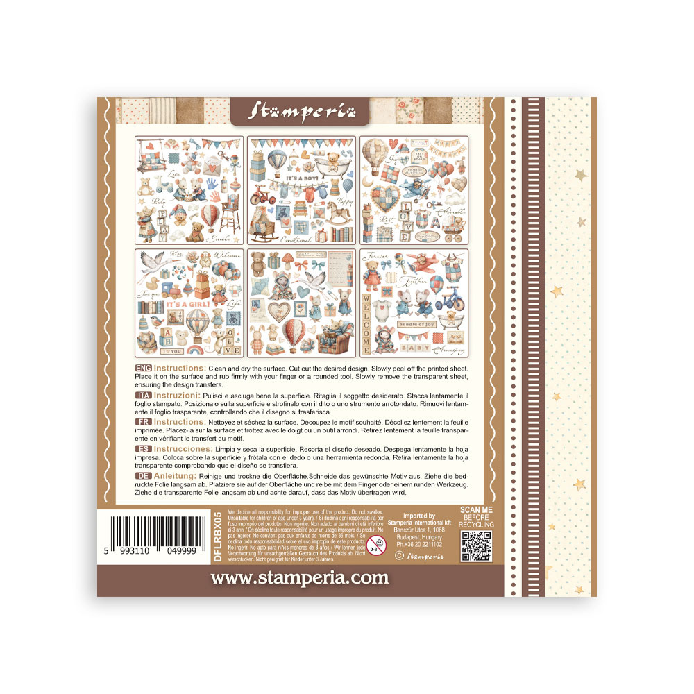 Stamperia Rub on kit cm 15,5x15,5 - 6 pages Baby