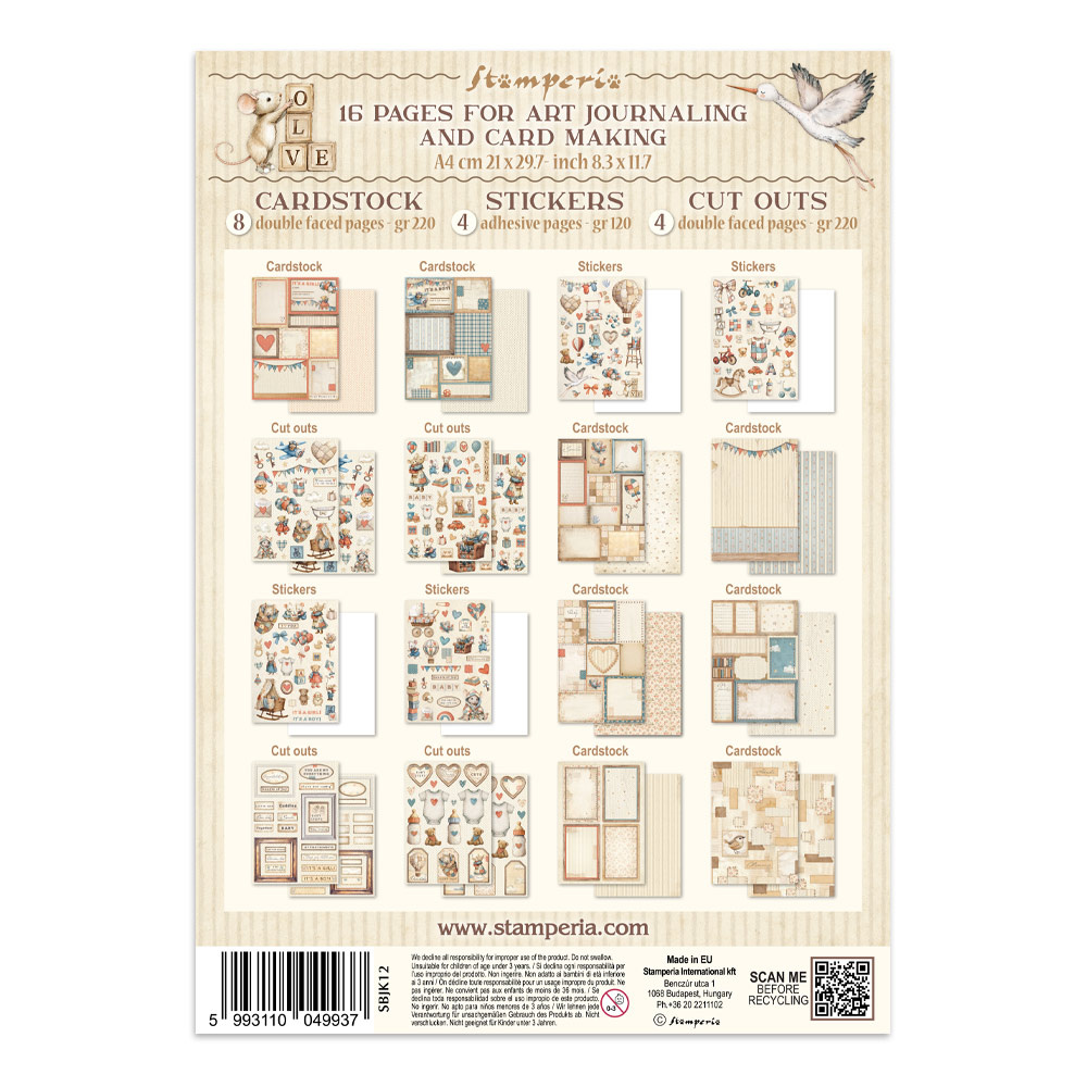 Stamperia Junk journal stickers, cut-outs, backgrounds - Baby