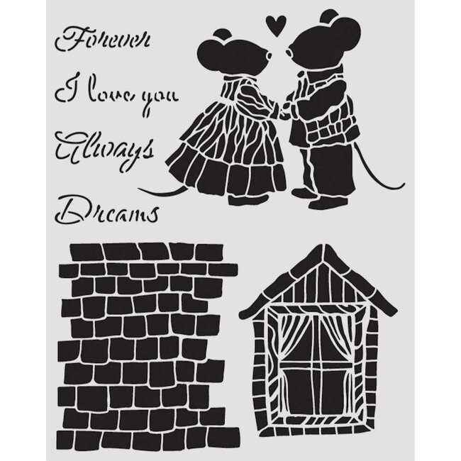 Stamperia Thick stencil cm 20X25 - Family house and mice