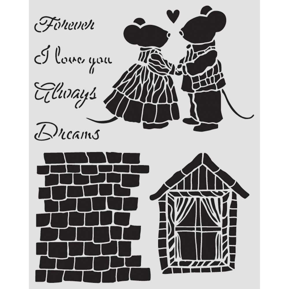Stamperia Thick stencil cm 20X25 - Family house and mice
