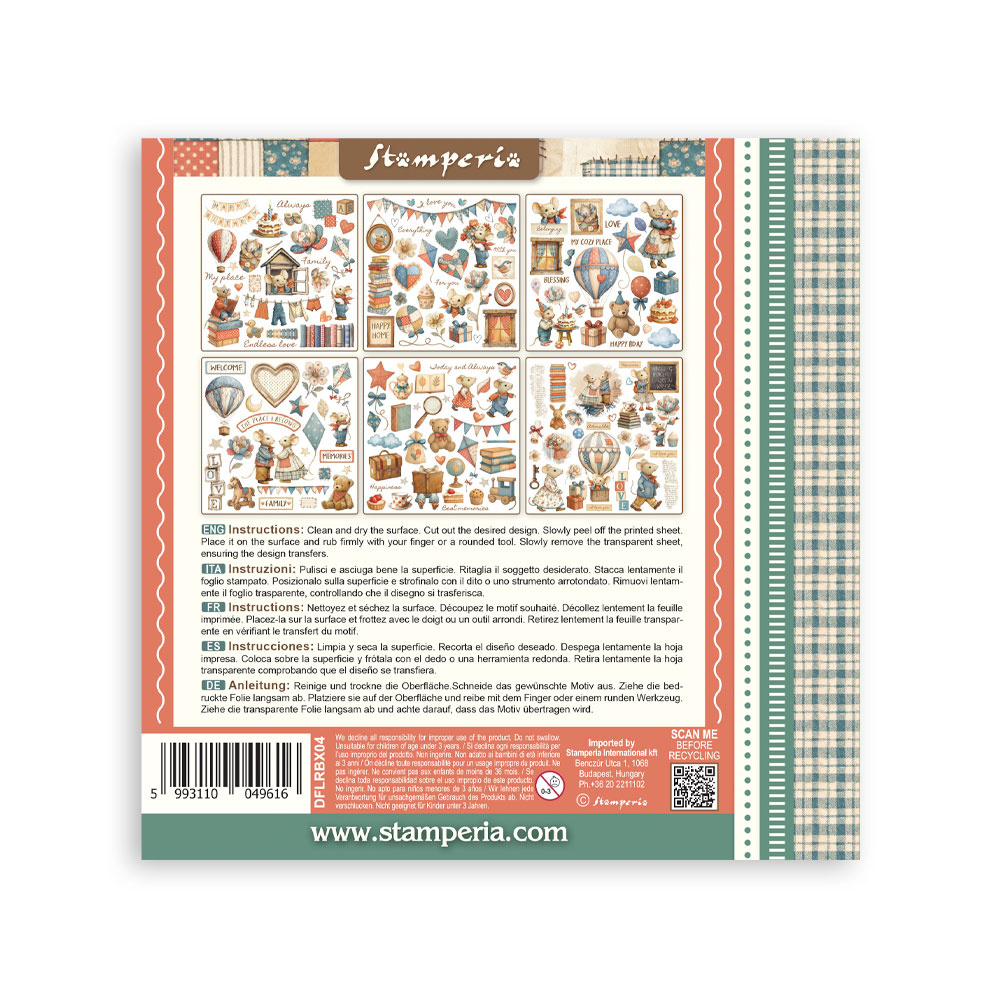 Stamperia Rub on kit cm 15,5x15,5 - 6 pages Family