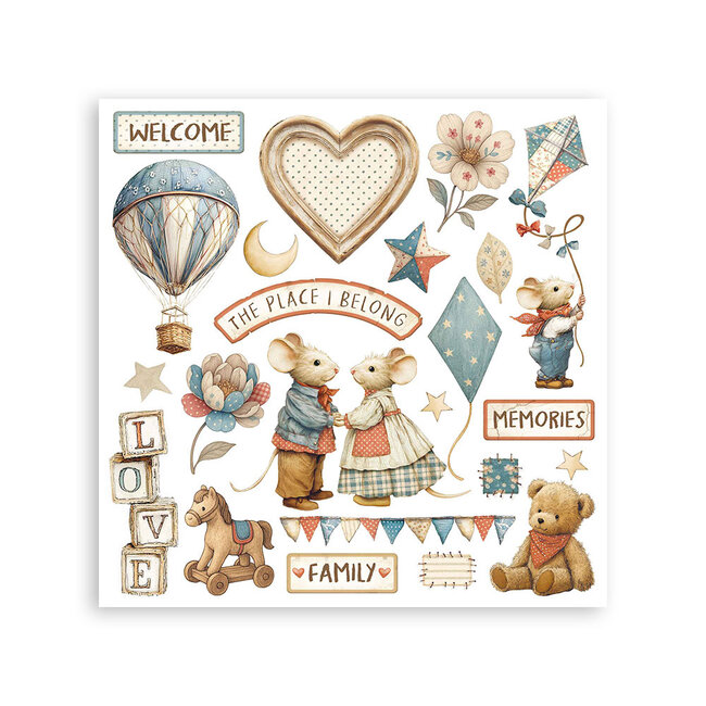 Stamperia Rub on kit cm 15,5x15,5 - 6 pages Family