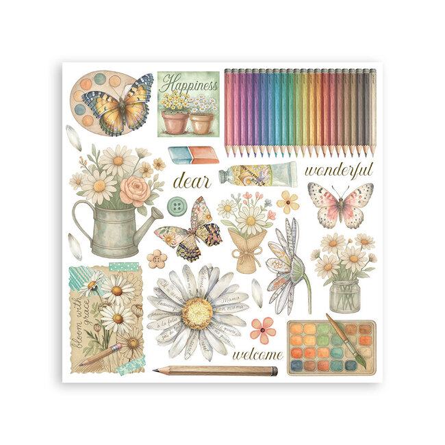 Stamperia Rub on kit cm 15,5x15,5 - 6 pages Daisy Art