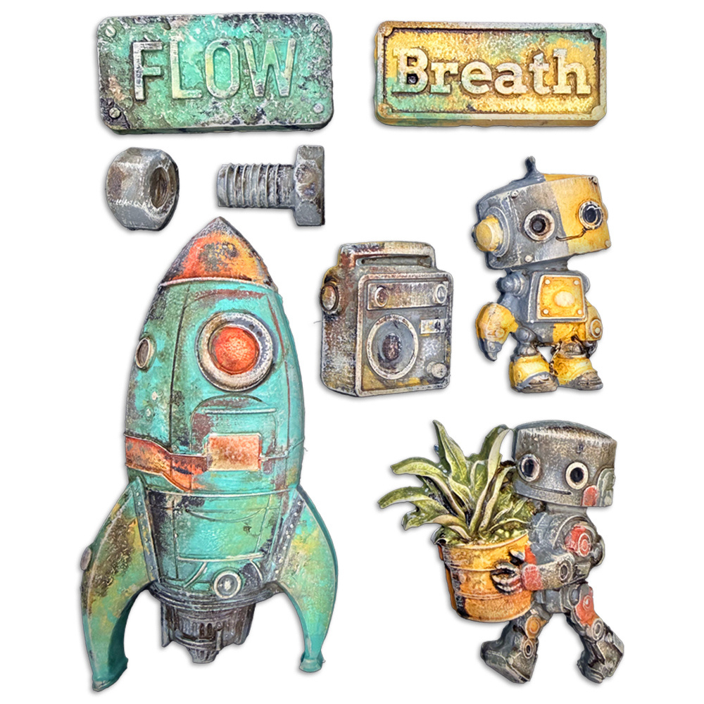 Stamperia Soft Mould A5 - A new Beginning spaceship and robot