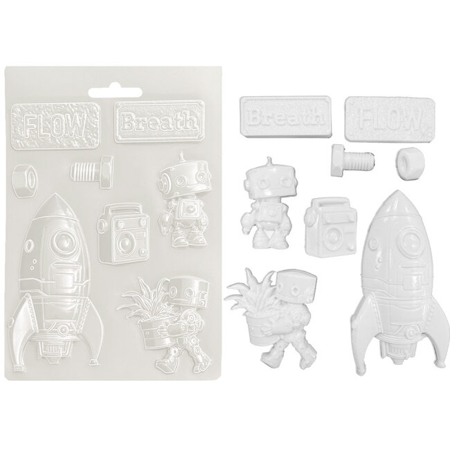 Stamperia Soft Mould A5 - A new Beginning spaceship and robot