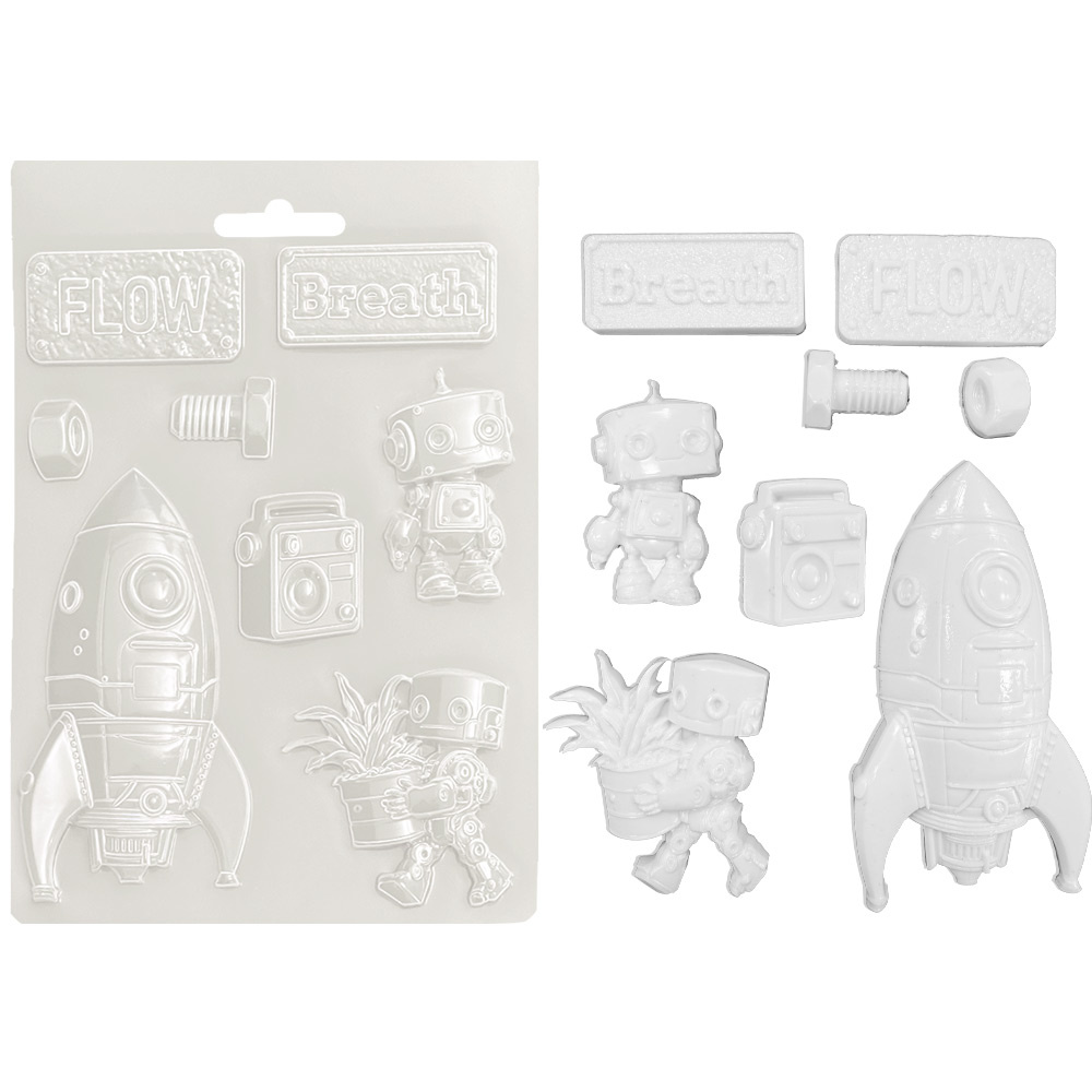 Stamperia Soft Mould A5 - A new Beginning spaceship and robot