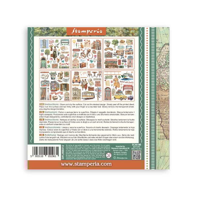 Stamperia Rub on kit cm 15,5x15,5 - 6 pages  Art of Travelling