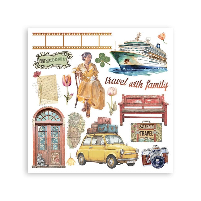 Stamperia Rub on kit cm 15,5x15,5 - 6 pages  Art of Travelling