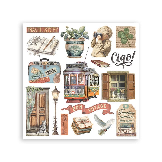 Stamperia Rub on kit cm 15,5x15,5 - 6 pages  Art of Travelling
