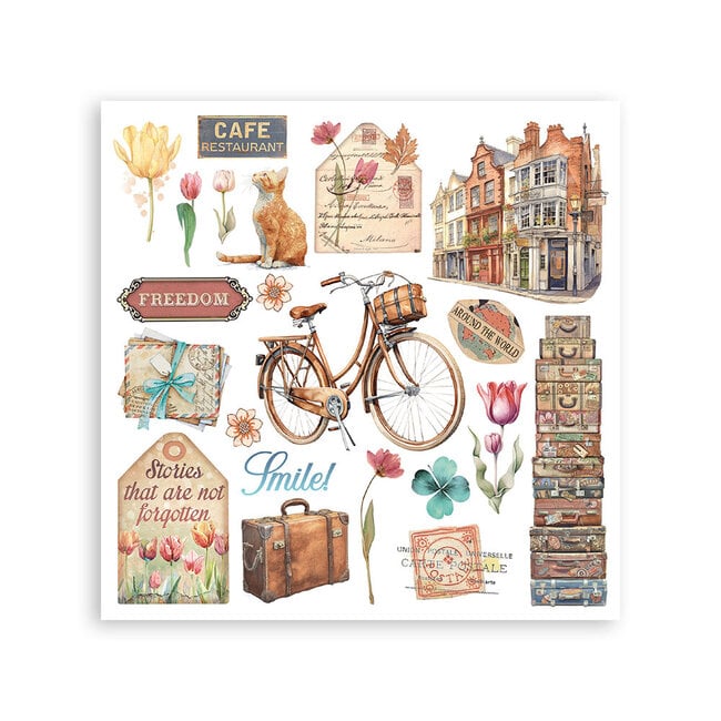 Stamperia Rub on kit cm 15,5x15,5 - 6 pages  Art of Travelling