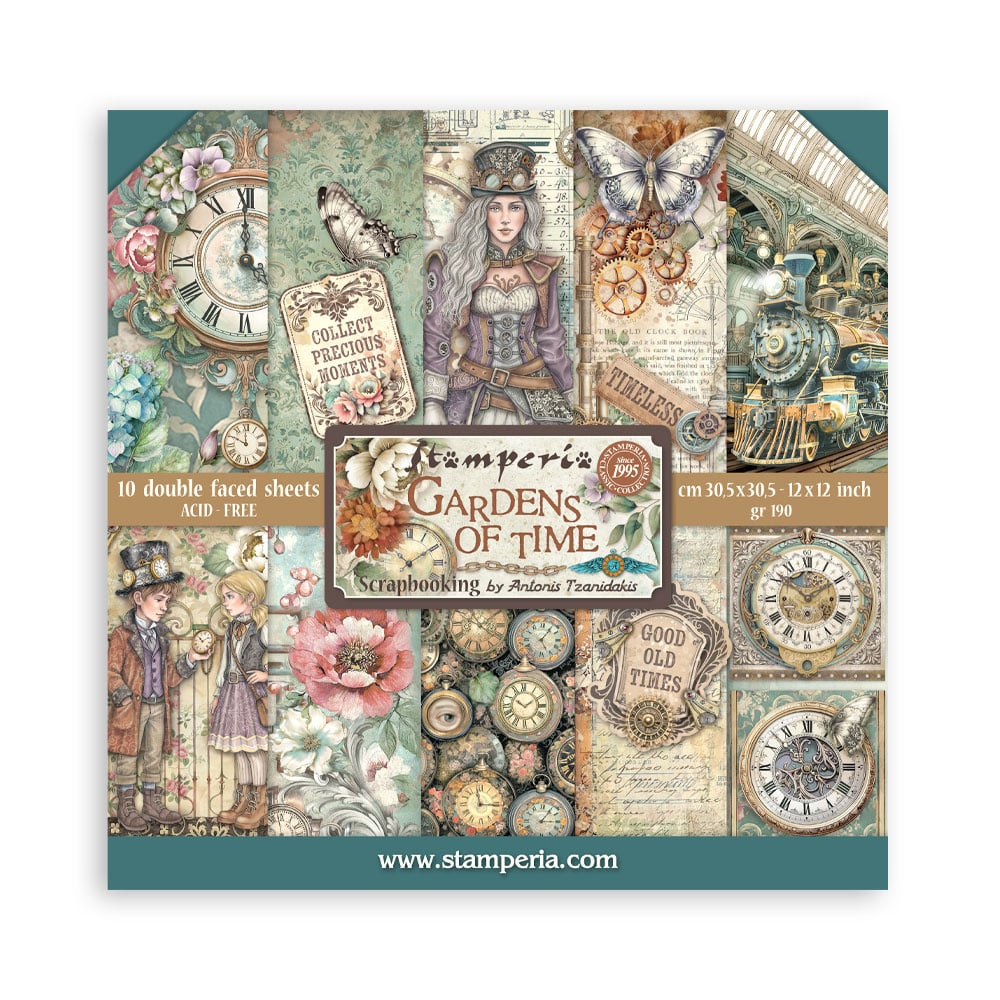 Stamperia Scrapbooking Printed Pad for Art and Craft 10 sheets cm 30,5x30,5 (12"x12") - Gardens of Time