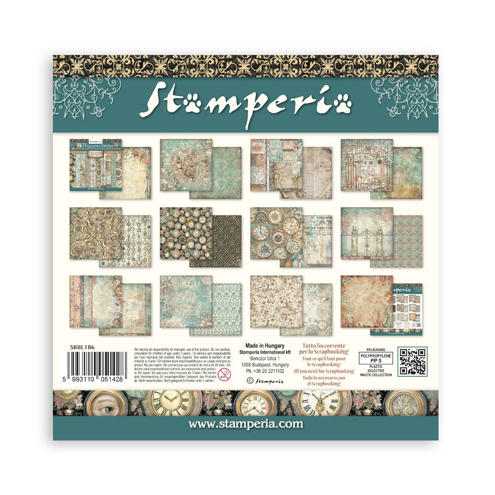 Stamperia Scrapbooking Printed Pad for Art and Craft 10 sheets cm 30,5x30,5 (12"x12") Backgrounds - Gardens of Time