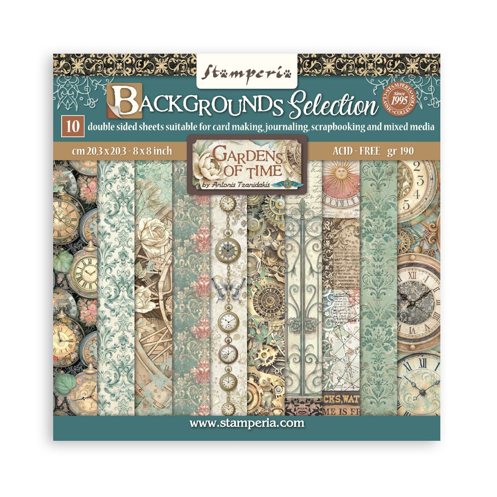Stamperia Scrapbooking Printed Pad for Art and Craft 10 sheets cm 20,3X20,3 (8"X8") Backgrounds - Gardens of Time