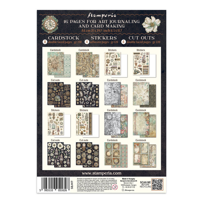 Stamperia Printed Art Junk journal: stickers, cut-outs, backgrounds for Art and Craft - Gardens of Time