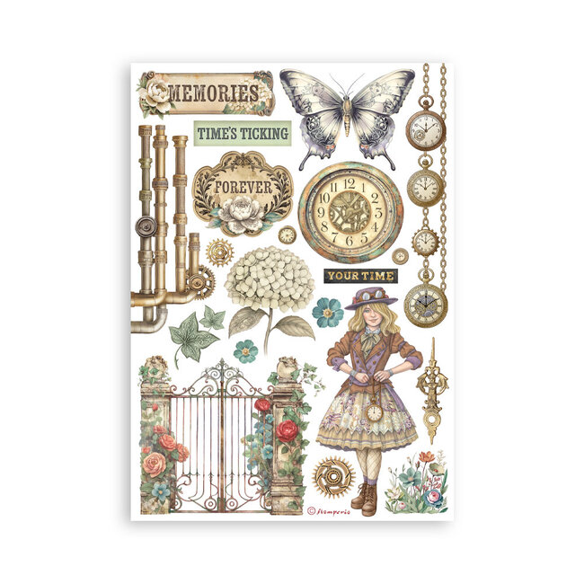 Stamperia Printed Washi pad for Art and Craft A5 8 sheets - Gardens of Time