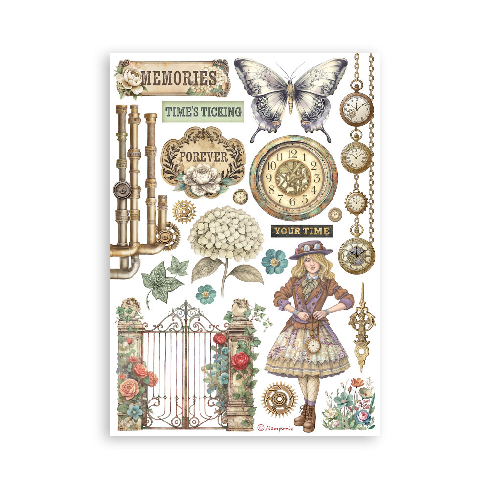 Stamperia Printed Washi pad for Art and Craft A5 8 sheets - Gardens of Time