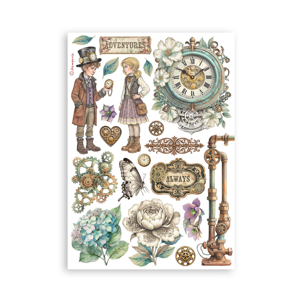 Stamperia Printed Washi pad for Art and Craft A5 8 sheets - Gardens of Time