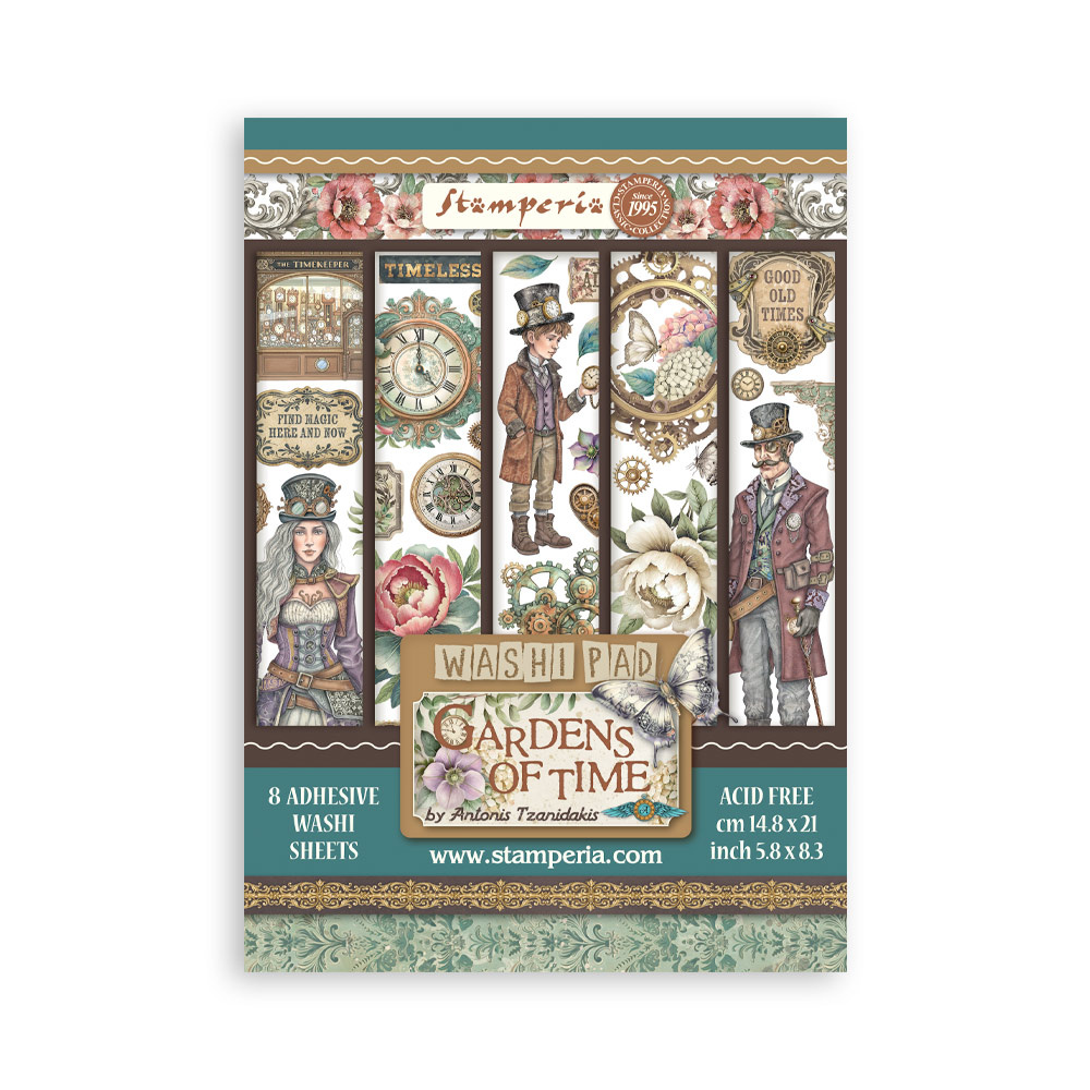 Stamperia Printed Washi pad for Art and Craft A5 8 sheets - Gardens of Time
