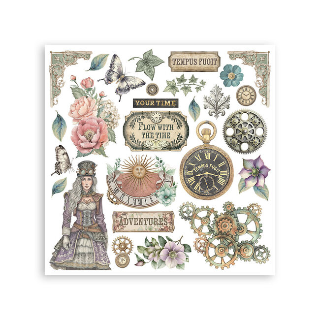 Stamperia Printed Decorative Rub on kit for Art and Craft cm 15,5x15,5 - Gardens of Time